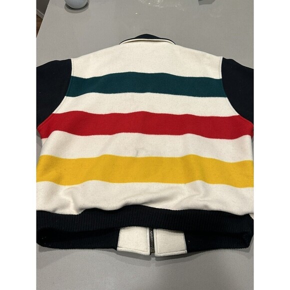 Vintage Pendleton Coat BAY STRIPES Wool Blanket Coat Bomber Jacket Mens Large - Picture 9 of 16